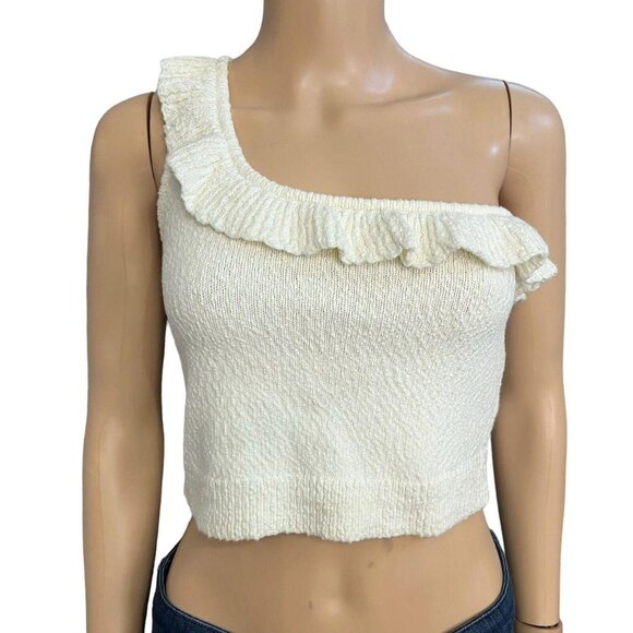 Urban Outfitters Ivory Molly One Shoulder Ruffle Coquette Cropped Top - Picture 1 of 5